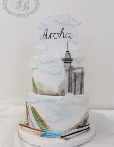 Auckland watercolour cityscape wedding cake