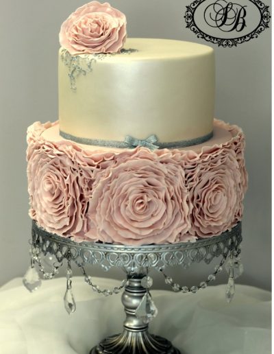 Pink & Pearl Ruffle Wedding Cake
