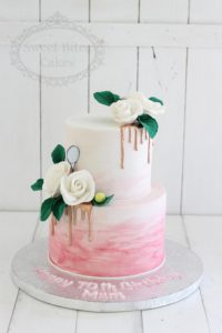 Pink watercolour ombre cake with rose gold drip