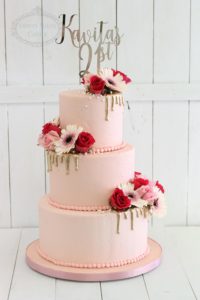 Smooth pink buttercream 3 tier cake