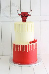 Red and white Bulls cake