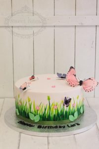 Painted grass and butterfly cake
