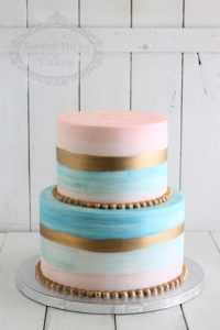 Pastel blue and pink stripe cake