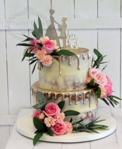 Semi Naked wedding cake with gold drip
