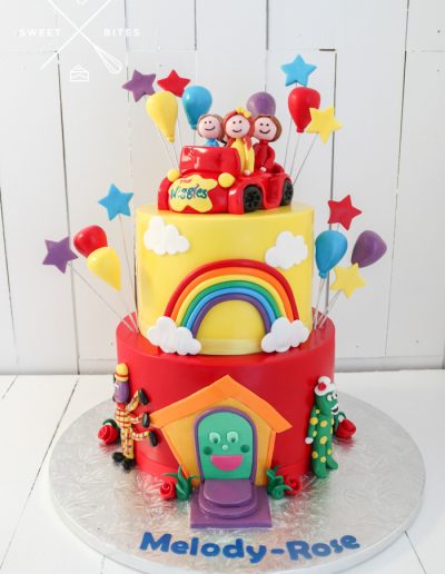 wiggles big red car cake 2 tier rainbow