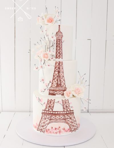 eiffel tower hand painted cake