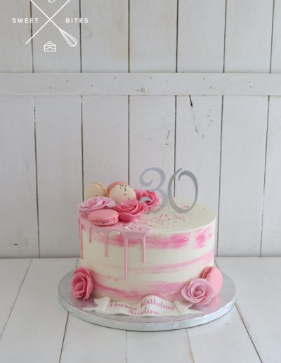 pink watercolour cake drip sugar roses