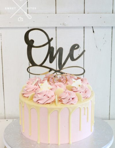 pink drip cake 1st birthday