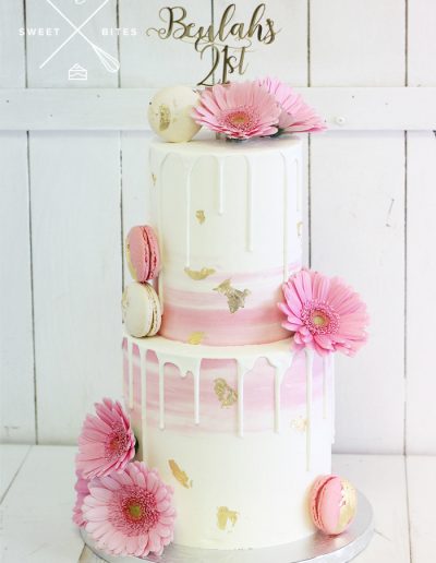 pink white gold ombre 21st birthday cake