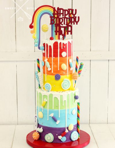 2 tier rainbow painted candyland cake