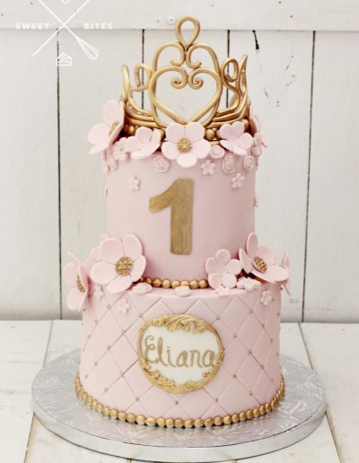 1st birthday pink crown tiara princess cake