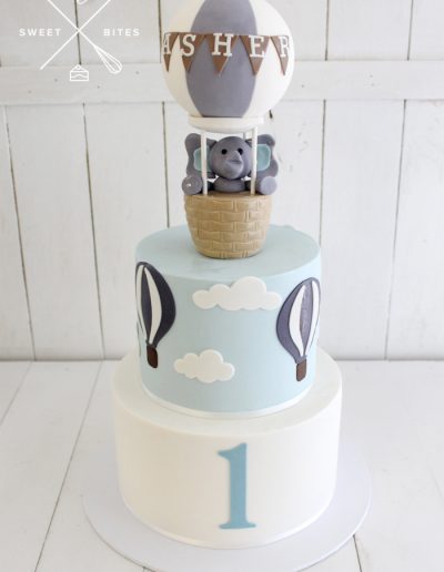 baby elephant hot air balloon 1st birthday cake boy