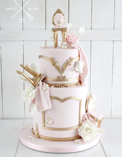 rpink gold royalty princess cake 2 tier