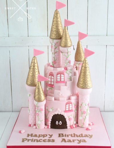 princess castle pink cake 3d turrets