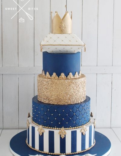 crown pillow cushion navy gold sequin regal royal 1st birthday 5 tier cake