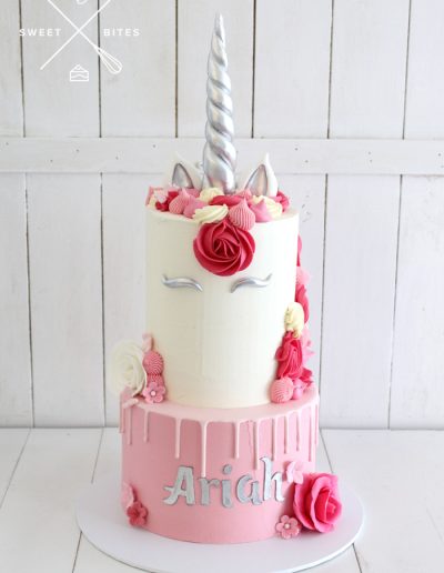 pink silver unicorn cake 2 tier