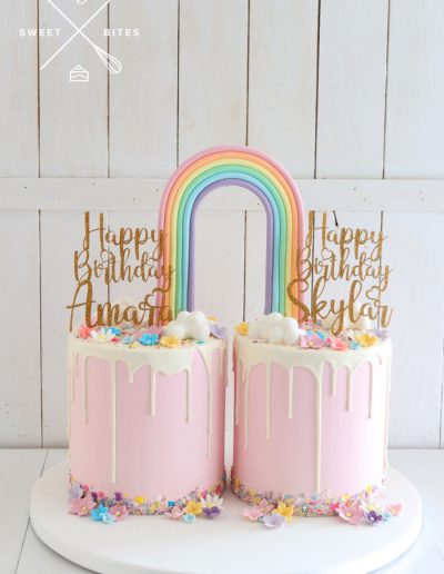 double cake rainbow pastel drip pink