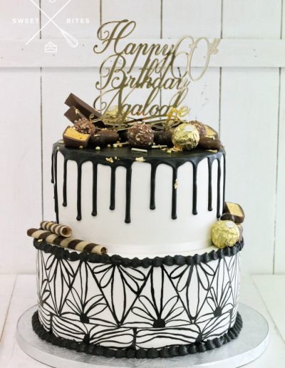 hand painted stencil gold chocolate cake