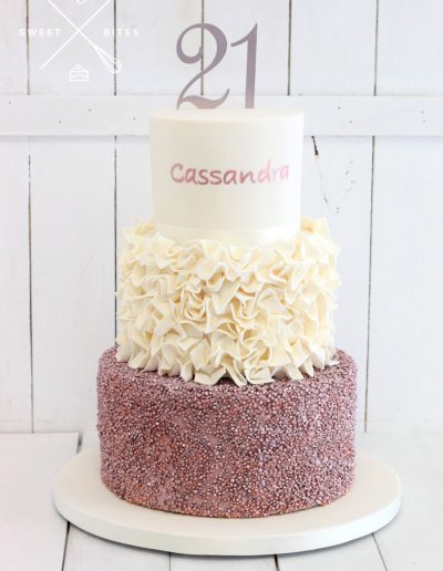 rose gold sequin ruffle 21st cake