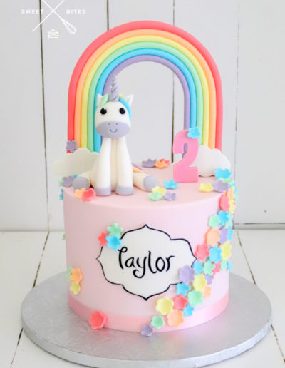 cute unicorn rainbow cake pastel 2nd birthday