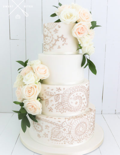 traditinal classic hand piped henna wedding cake 4 tier