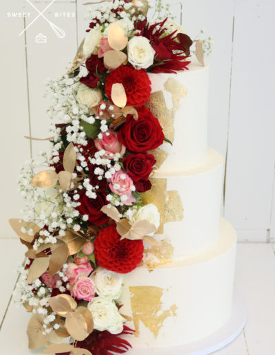 3 tier white gold roses flowers full side wedding cake