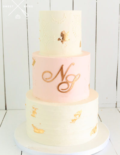 pink white stencil gold 3 tier wedding cake texture linear