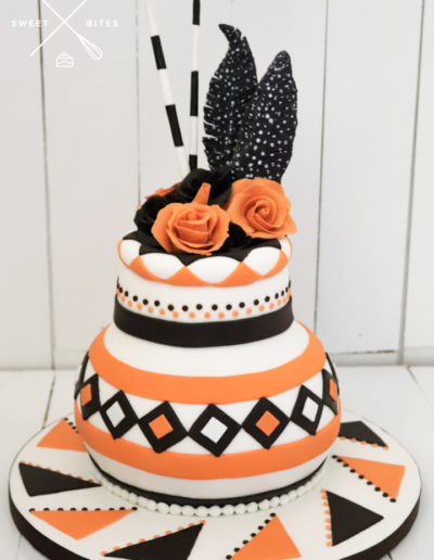 african pot rose feather brown orange traditional cake
