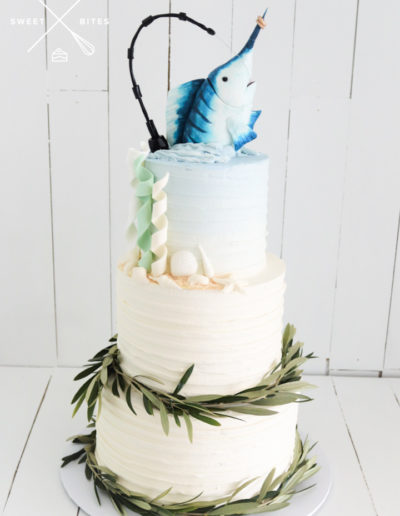 spear fish fishing wedding cake classic sea theme 3 tier