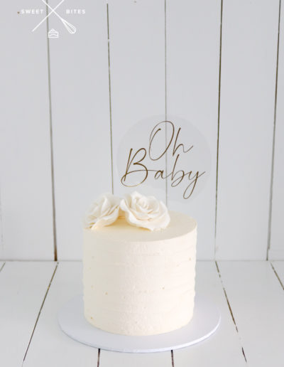 simple classic white oh baby cake