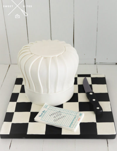 chef cook hat cake toque knife order notepad checkerboard