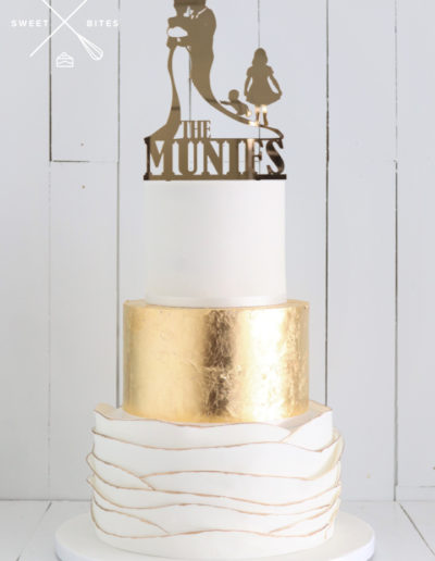 white gold ruffle 3 tier wedding cake scallop
