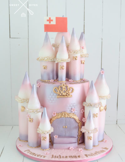 pink purple turret castle cake princess