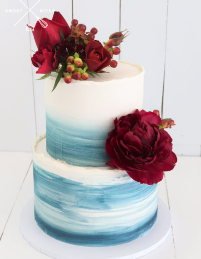 watercolour blue ombre wedding cake simple