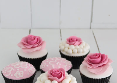 brush embroidery fondant rose cupcake pink