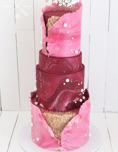 burgundy pink marble wrap wedding cake 4 tier half height sequin