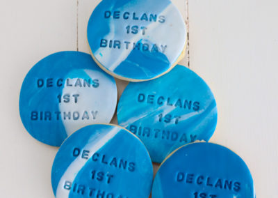 Personalised custom blue marble cookie biscuit 1st birthday