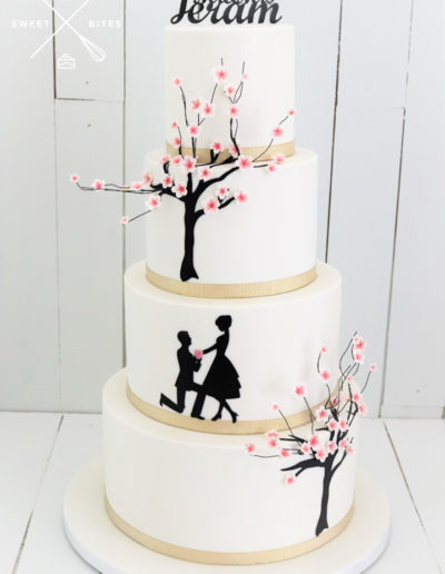 cherry blossom japanese 4 tier wedding cake silhouette propsal