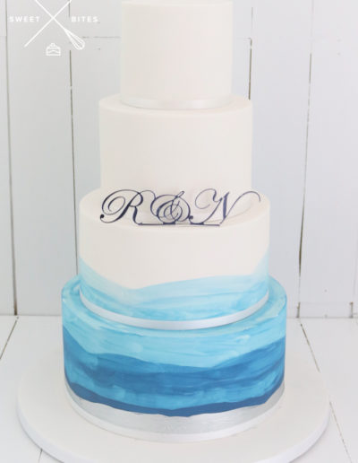 watercolour sea theme weddign cake 4 tier
