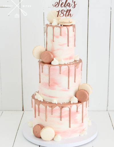 pink white cake watercolour rose gold macarons 18th birthday